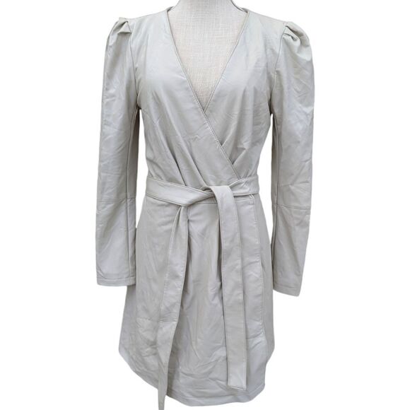 7 For All Mankind Faux Leather Size S Wrap Dress Off White/Ivory NWT - Picture 1 of 13